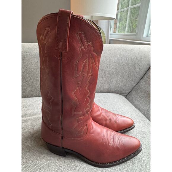Vintage 80s DAN POST MARLBORO Mens 8.5  Leather Boots Cowboy Western Brown - Picture 1 of 15